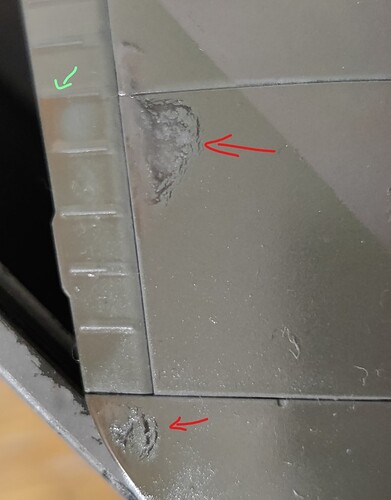 The burn marks on the other wing ( red ) while more red tinted coat pooled in the panels before I noticed them