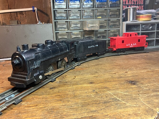 Marx_198_with_Santa_Fe_Tender_and_Caboose