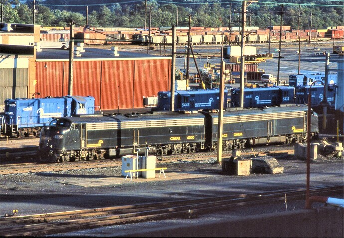 Conrail. E-8 #4020 & #4021 at Enola, PA engine house. Sept 18, 1990