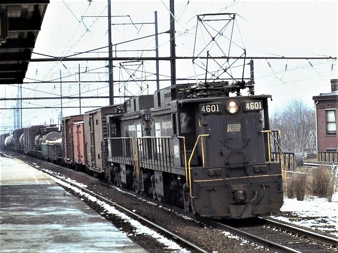 E33-#4601 & #4606 westbound at Rahway, NJ.  Jan 1974