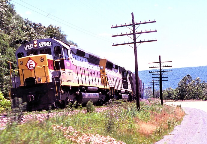 CR. Ex EL SD-45 #3604 & #3613 (blt 6-1967) north on P&E. 7-15-76