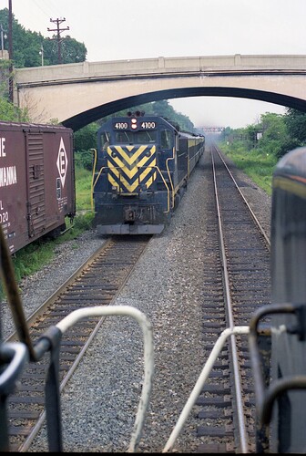 Photo 54. Oncoming passenger at Hillside, NJ with GP-40P # 4100. Aug 12, 1978