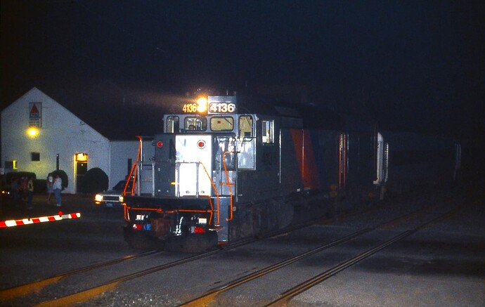NJT. GP40FH-2 #4136, west at Cliffwood Ave, Cliffwood beach. Sept 1983