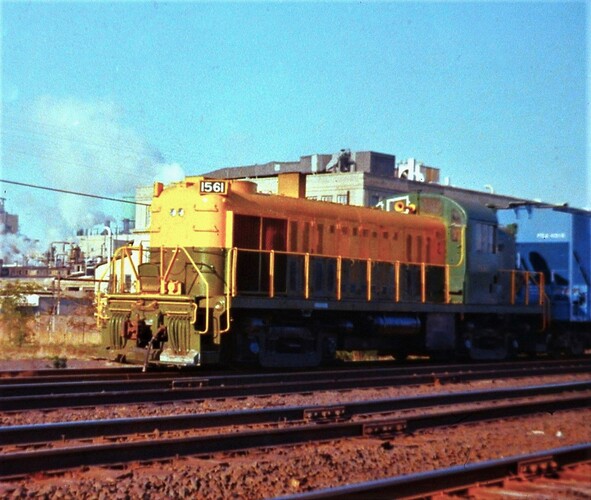 CNJ , leased RS-3 #1561, east at Calco in PM in April 1974
