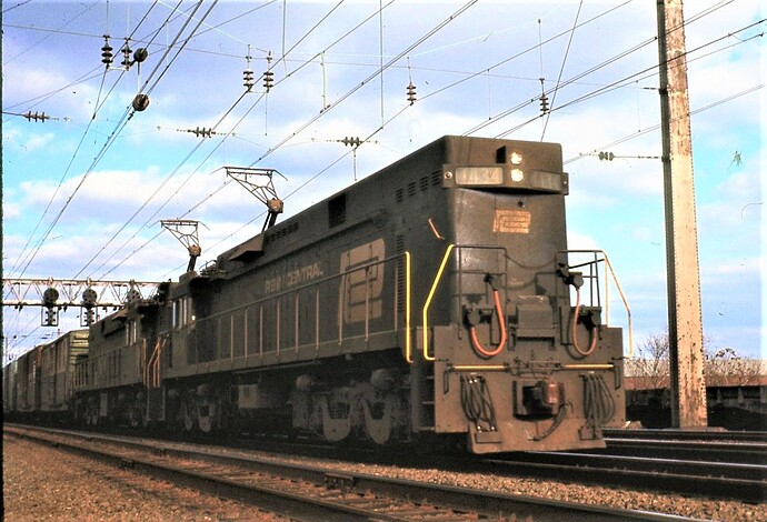 E44 #4434 at Signal #347, eastbound at Country interlocking in  New Brunswick, NJ. Nov. 1971