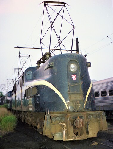 NJT. South Amboy, NJ with GG-1's on ready track. Sept 1983