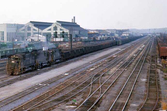 PC.  ALCO Century #6323 & friends at Altoona. October 12, 1974