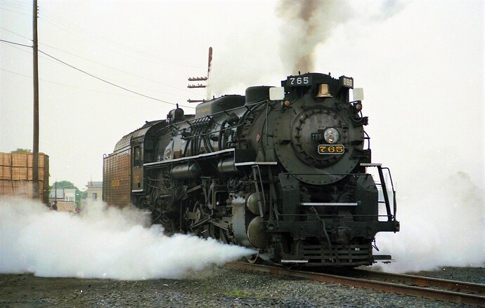 Photo 82. NKP #765 ready to couple to passenger train in August 1988 fan trip. in Bound Brook, NJ