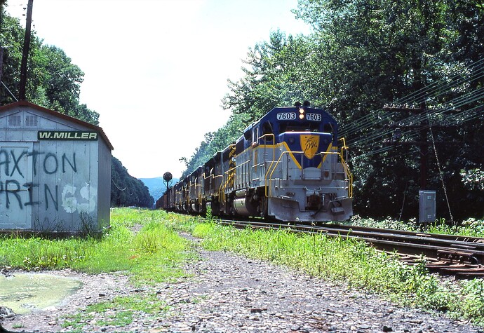 D&H GP-38 #7603 with ex Reading GP-39's on freight at W. Millers, PA. on Northern Central. July 15, 1976