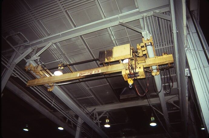 Conrail. 3 Ton gantry crane inside Enola  Diesel Terminal. May 1986