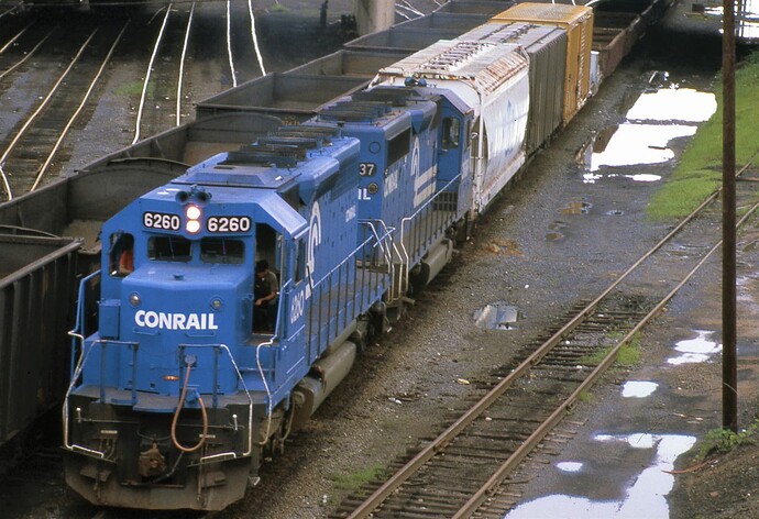 Conrail. SD-40 #6260 & GP40-2 #3337 at Enola, PA. July 1984