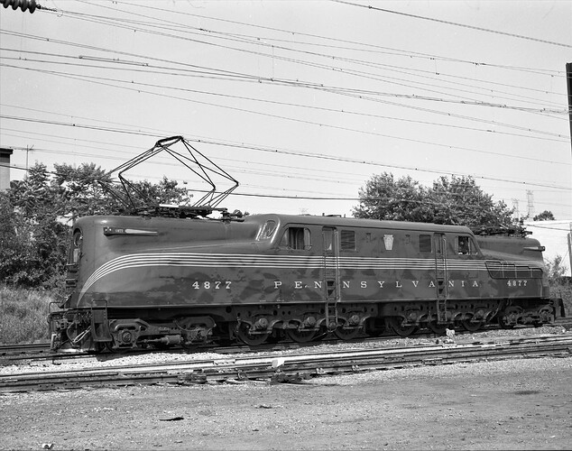 NJT. Ex-PRR GG-1 #4877 in South Amboy, NJ. July 1983