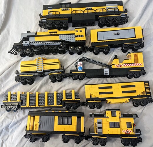 Railroad MOW work train with ALCO RSD-12 and 4-8-4 steam loco - main