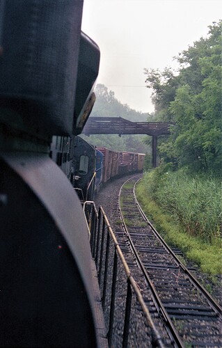 Photo 50 View of the West Portal wood bridge from cab - Aug 12, 1978