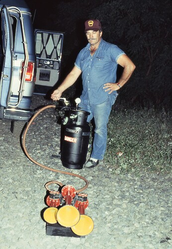 Ed Kasprske and his Horns and compressor. 1988