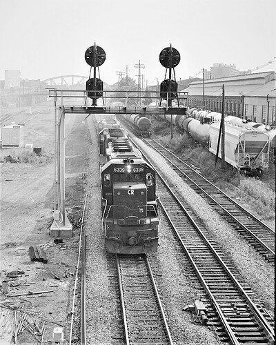 Conrail. SD-40 #6339. Altoona, PA passes CP Works east on August 16,  1977