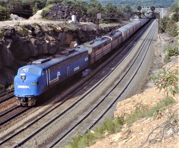 CR E-8 #4022 on Tr 40 Broadway Limited, EB, Benny Curve. 8-77