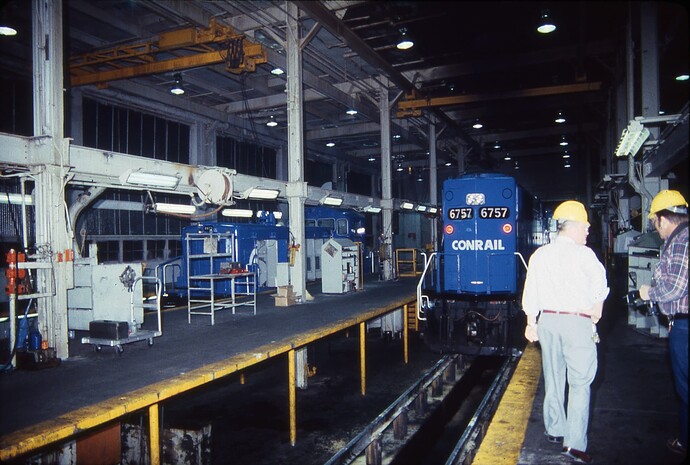 Conrail. Enola Diesel terminal. Robbie talking to foreman of terminal. May 1986
