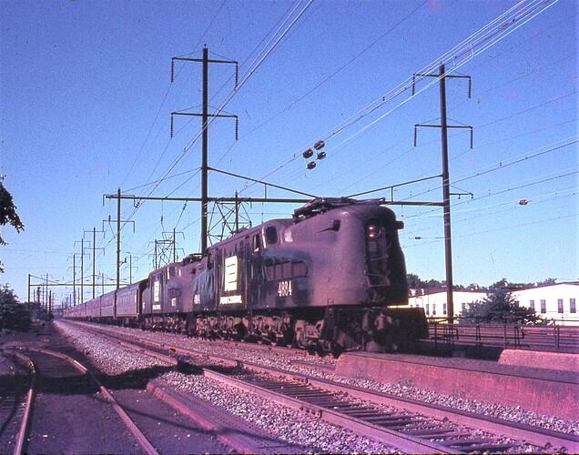 Penn Central. GG-1 #4884 & #4877 train 40, North Rahway, NJ. Sept 10, 1972