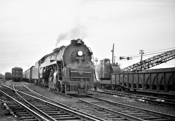 CNJ. Reading T-1 #2102 at Raritan, NJ. yard. May 29, 1972