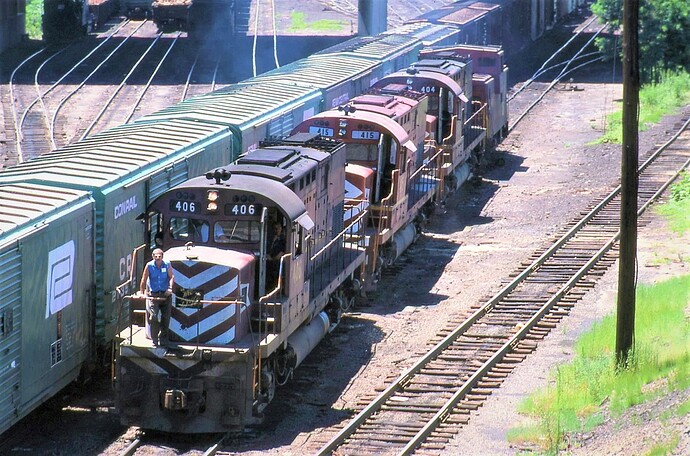 Ex- Lehigh Valley C-420 ALCO's #406, 415 and 404 at Enola. July 16,  1976