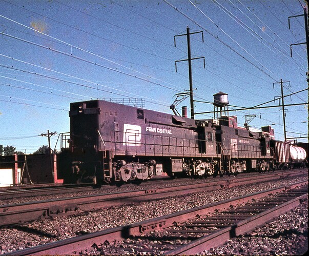 PC. E-44 #4409 & #4434 west with freight at No. Rahway, NJ. Sept 10, 1972