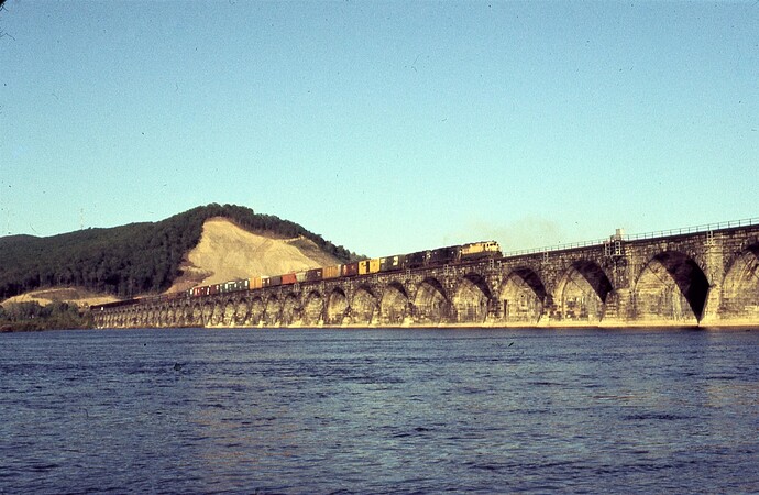 CR. Rockville Bridge with freight on July 15, 1976.