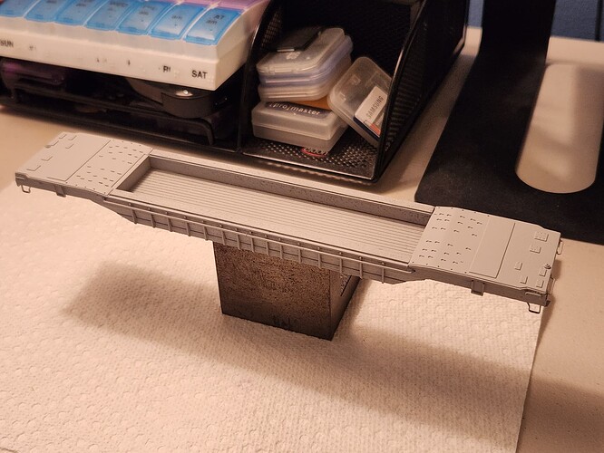 QCM NYC 130-ton well-hole flatcar - Primed