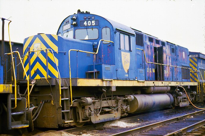 Alco C420 #405 being serviced at Taylor Yard, Scranton PA. March 1980