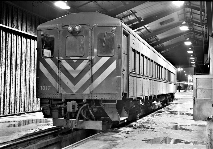 CNJ Raritan, NJ engine house. Control car # 1317. Jan 15, 1974