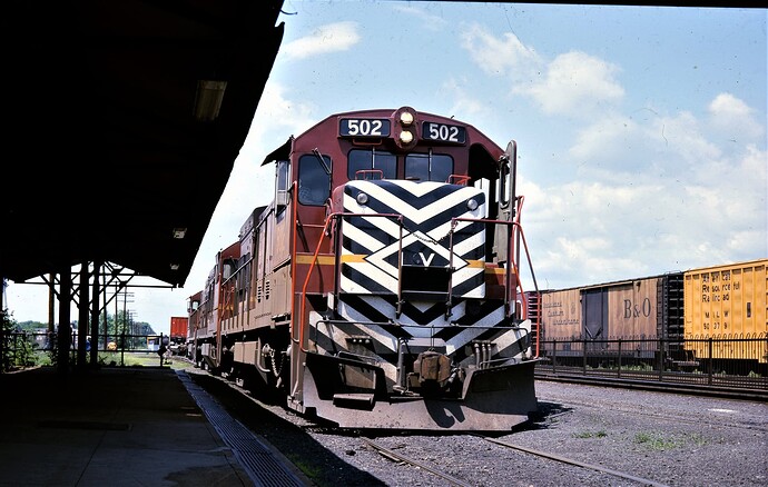 Lehigh Valley U-23B #502, eb at Bound Brook, NJ; switching yard July 1973.