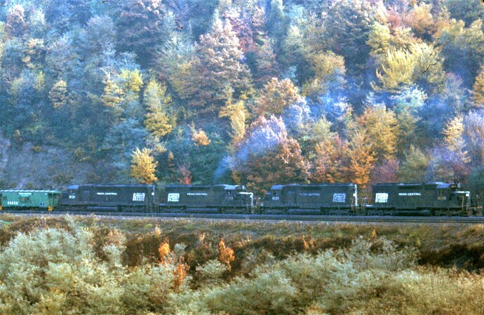 PC. Horseshoe Curve with EB helpers on freight. 10-13-74