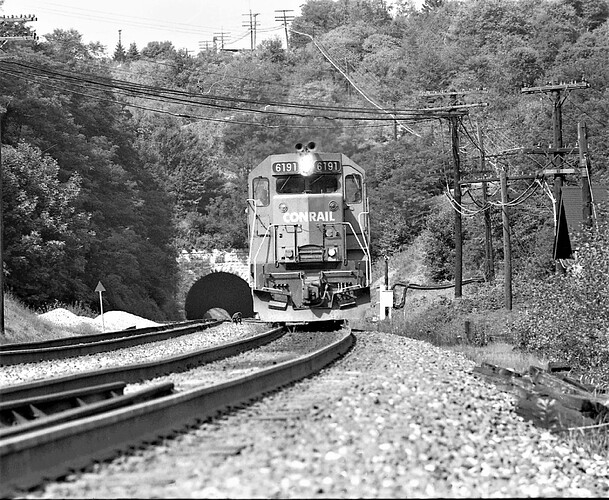 Conrail. SD-45 # 6191 at Tunnel Hill, Gallitzin, PA. 1978