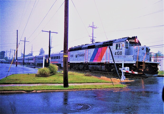 NJT GP40FH-2 rebuild  #4138. Northbound in the rain at Belmar, NJ. 2008