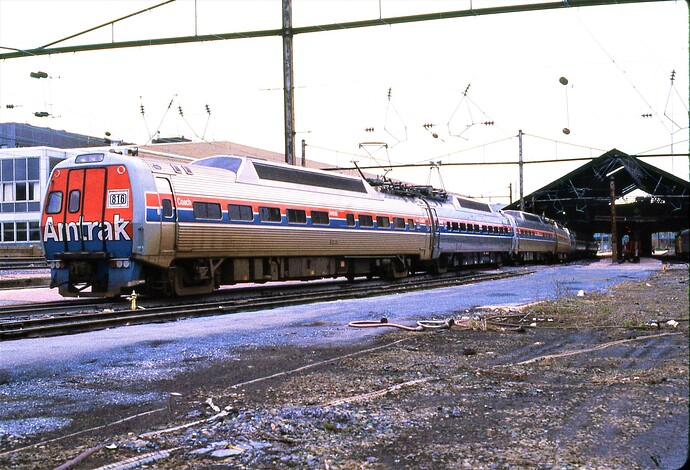 Amtrak. Metroliner #816 at Harrisburg, PA station. May 7, 1984