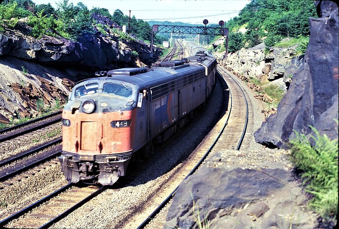 Amtrak E-8 #449 on Tr 40 at Benny. Aug 17, 1978