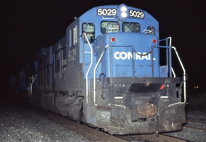 Photo 129. GE B36-7 #5029 eastbound at New Market Road, Piscataway, NJ. October 1986