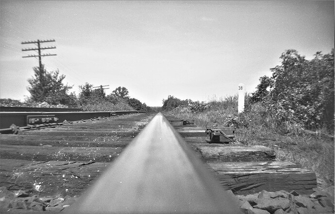CNJ.  Rail view of mile post 38 near Rt 202 at the old RCA plant. 1969