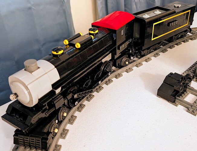 Frisco 4-8-2 steam loco 1522 - real world MOC - 7 wide revised model - front