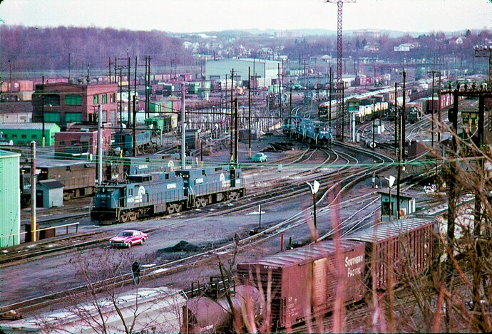 Conrail. Enola engine house area at the end of the electrics.  March 1980