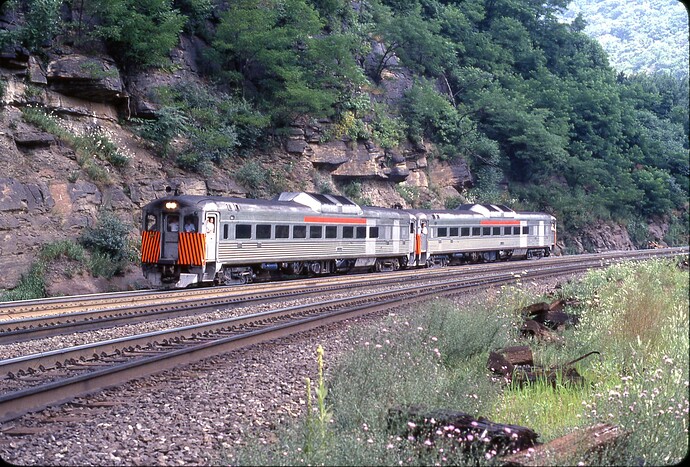 RDC's at Horseshoe Curve. Westbound fantrip. Sept 1983