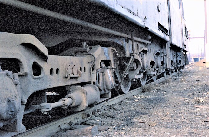 NJT. GG-1 # 4880 running gear details. South Amboy, NJ. 1983