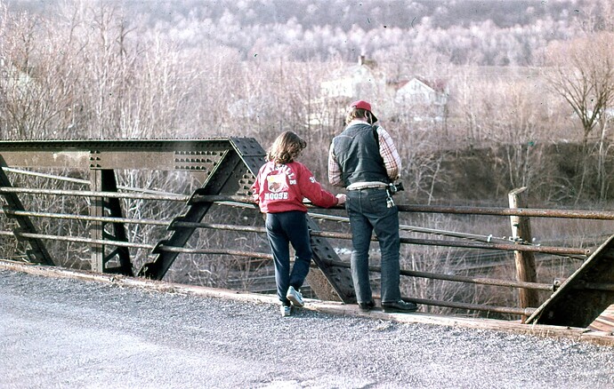Conrail. Ed Kaspriske explains railroad operations to the girl from Marysville, PA in March 1981