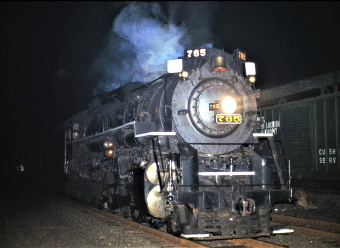 Photo 89. NKP #765 on fan trip. Eastbound at track speed in Middlesex, NJ in August 1988.