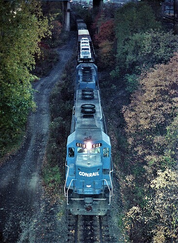 Conrail. Enola, PA G track-low line at the Enola yards. Oct 31, 1979
