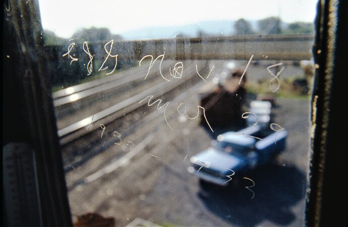 Conrail. Rockville Tower. Scribing on window. July 15,  1986