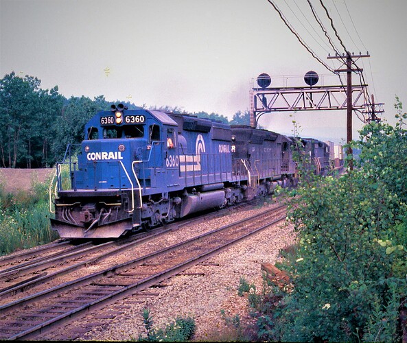 CR. SD40-2 #6360, SD45 & other at Gallitzin Tunnels, PA. Sept 1980