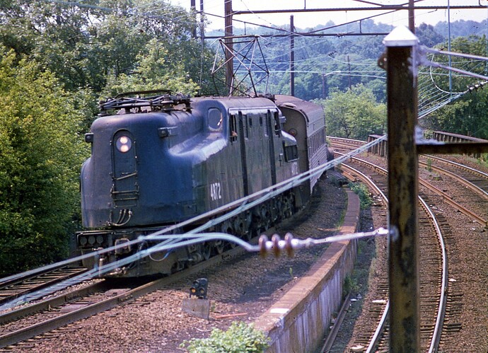 NJT. GG-1 #4872 with EB passenger from NY&LB. August 1980