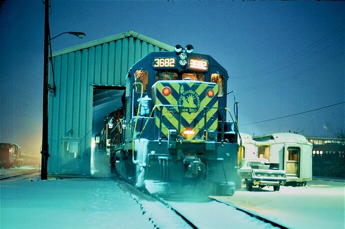 CNJ GP-40P #3682 at Raritan, NJ engine house. Feb 1976