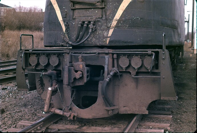 NJT. GG-1 #4880 front truck detail. 1979